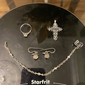 Sterling silver lot- ring,pendant, crystal dolphin earrings, Pandora bracelet